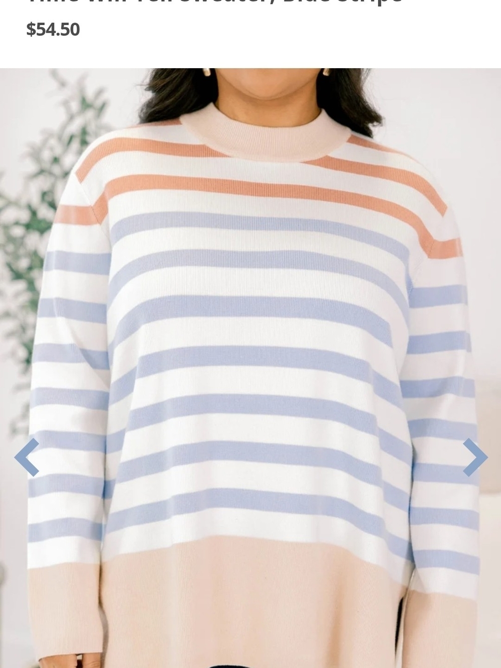 Chic Soul Boutique Striped Crewneck Sweater in White, Light Blue & Peach